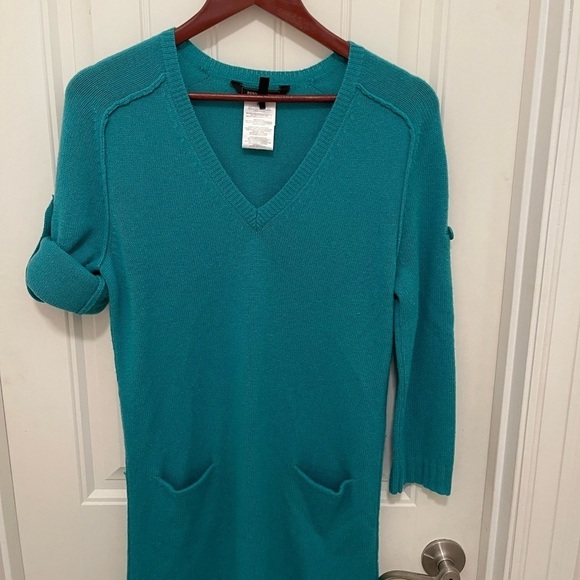 BCBGMAXAZRIA Womens Teal V-Neck Sweater women S Dress, Pockets 70% Wool 30% Yak - Picture 12 of 12